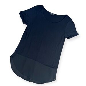 RENUAR Black Short Sleeve High Low Chiffon Hem Button Detail Top M